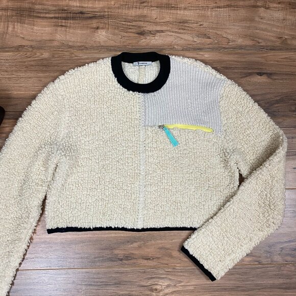 T by Alexander Wang Cropped Sherpa Sweater Women's Size M Color Cream - Picture 1 of 8